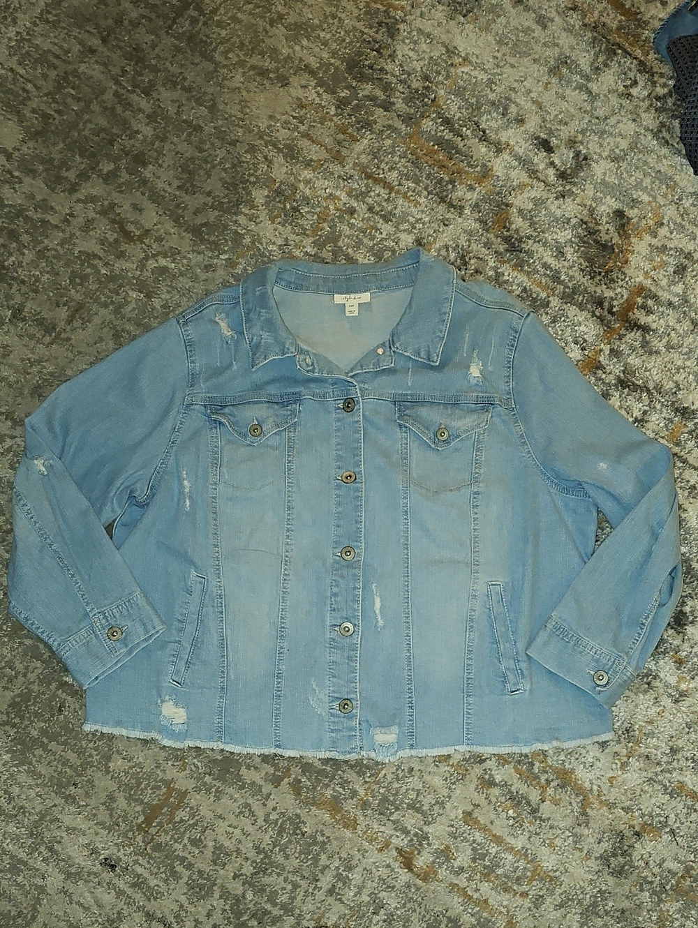 Style & Co Light Blue Distressed Denim Jacket Raw Hem Size 3X (24)